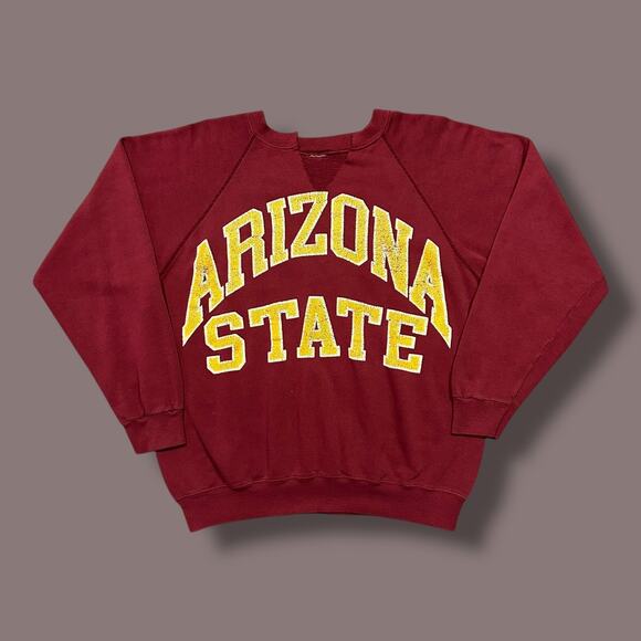 Vintage Thrashed Sweatshirt Arizona State Crewneck Pullover 80s 90s Red M/L - Picture 1 of 10